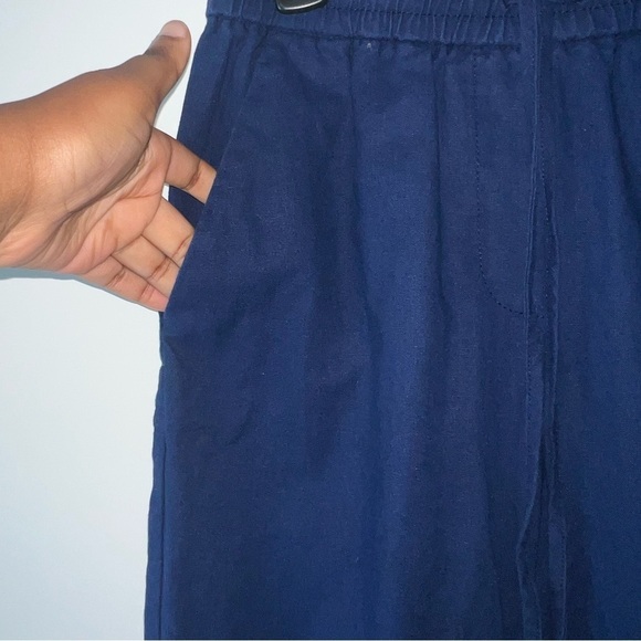 J. Crew Navy Blue Linen Blend Pull On Tapered Pants - Picture 4 of 8